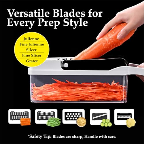 Vegetable Cutter 12-in-1, Multi-Purpose Vegetable Slicer and Chopper with 7 Interchangeable Blades, Container, Egg Separator, Hand Protector & Cleaning Brush – Vegetable Choppers & Salad Cutter