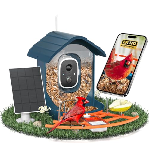 Smart Bird Feeder with Camera, 2K HD AI Identify Birds Species, Bird Watching Camera with Solar Panel, Gift for Mom Dad Birdlovers