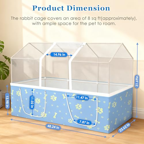 Rabbit Cage, 48" x 24" Large Pet Playpen Enclosure for Small Animal- Guinea Pig, Hamster, Bunny, Puppy, PVC Frame Chicken Coop with Waterproof Tarp & Mesh Cover Indoor Outdoor