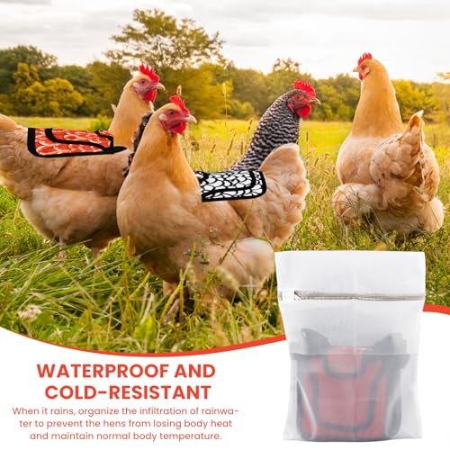 6 Pack Chicken Saddle for Hens, Hen Back Protector Aprons with Adjustable Tie Straps, Chicken Vest for Rooster Mating Shield & Feather Coverage, Includes Laundry Bag