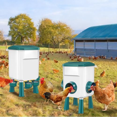 Auto No Waste Chicken Feeder and Waterer Set 3 Gallon/26.4 Pounds | Sturdy & Durable Chick Feeder and Waterer Set, Poultry Feeder Large for Hens/Ducks/Poultry - color: Blue