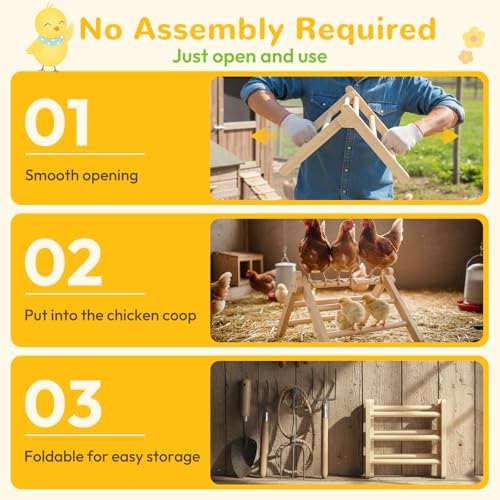 Chick Perch Foldable, Chick Toys Stable & No Assemble | Baby Chick Toys for Stand Training, 12.44" ×11.02" ×7.44" Chick Roosting Perch for Chicks Brooder | Coop (L) - size: 12.44" ×11.02" ×7.44"