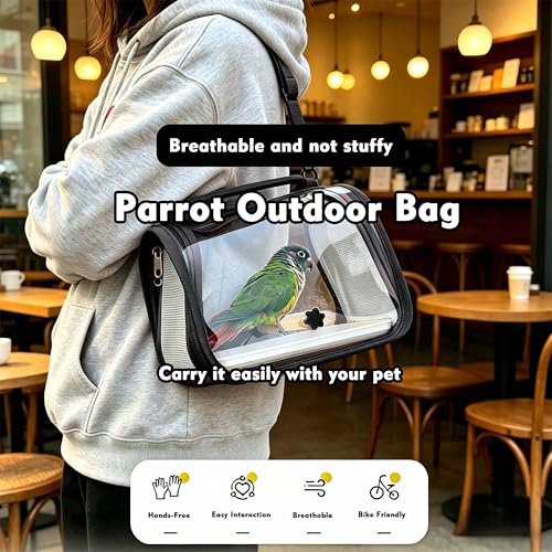 Bird Carrier Backpack with Breathable Mesh Windows, Portable Parrot Travel Cage with Perch and Removable Tray, Hands Free Small Bird Carrier Bag for Vet Visits, Hiking, Travel and Outdoor Use - color: Black