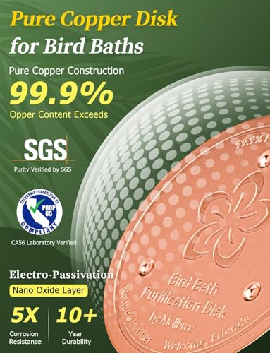 Mellbree 2-Pack Bird Bath Copper Disc, 0.6mm Flower-Style Reinforced 99.99% Pure Copper Disk for Physical Safe Clean Water, Universal Compatible with Outdoor Birdbaths, Bowl (Flower) - color: Copper Flower