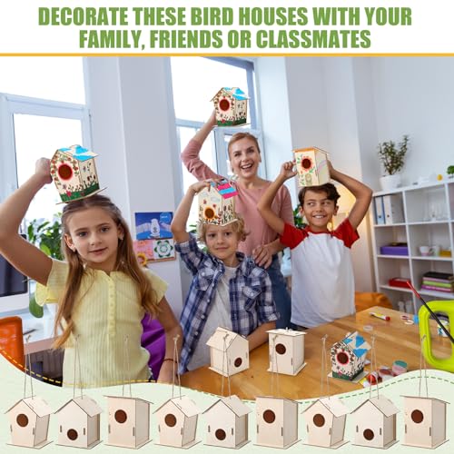 DoubleFill 24 Pcs Bulk Wooden Bird Houses Kits for Kids Mini Bird House for Craft DIY Unfinished Wood Birdhouse to Paint, Build for Children Wooden Arts Classroom Activity, 3 Styles