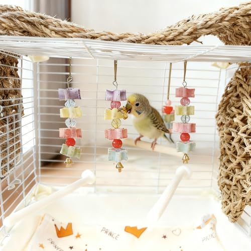 6Pieces Parrot Beak Trimmer Bird Beak Grinding Stone Teeth Lava Block Mineral Calcium Rock Chewing Toys with Bell for Parakeet Conure Budgies Rabbit Chinchilla Hamster - size: 6Pieces