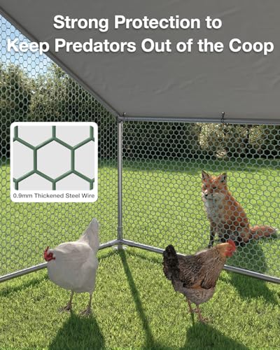 Esright Metal Chicken Coop Run, 13x10 Ft, Spire Roof | Rust-Resistant Galvanized Steel Tube with Wire Mesh, 420D Oxford Fabric Waterproof Cover - size: 156.0"L x 120.0"W x 76.8"H