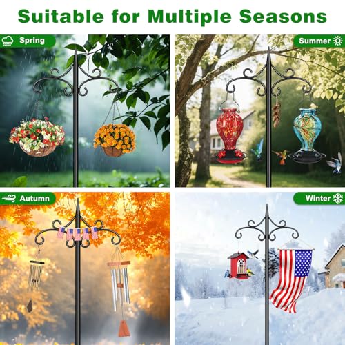 Double Shepherd Hook for Outdoor,72in Heavy Duty Bird Feeder Pole | 3/4” Steel Pole,5-Prong Stable Base,Adjustable Height,22lb Capacity,Perfect for Bird Feeder, Plant, Lantern,Rust Resistant