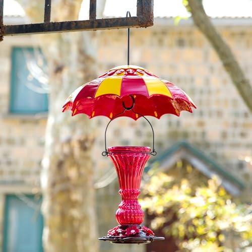 Beserie Hummingbird Feeder Umbrella Cover 14" with Ant Moat Big RedYellow | Dome Shade Weather Rain Guard, Hanging Squirrel Baffle for Bird feeders, Anti Sun/Snow/Ants Keep Nectar/Seed Fresh 3 Hooks - color: Red