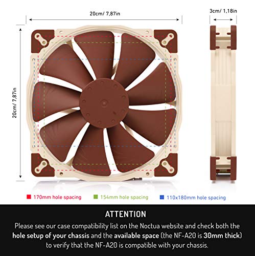 Noctua NF-A20 FLX, High-Performance Quiet Fan 200mm | High Airflow, Low Noise 30mm Thick, for PC Cases and Cooling, 2 Speed Settings 800/550rpm 3-Pin