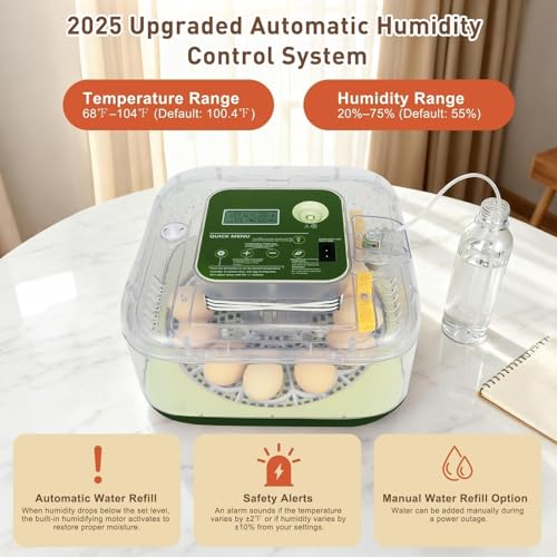 Gen IV – 12 Egg Fully Automatic Incubator, 2026 Upgraded Design, Intelligent Sensor-Based Humidity & Temp Control, Custom Hatch Days, Adjustable Auto Turnn with Auto-Stop, 360° View, Alarm, Candler - size: 12 egg-green