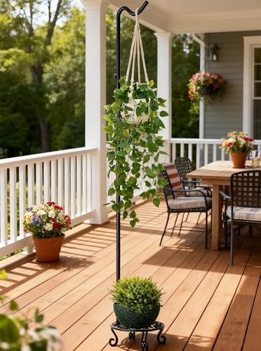75'' Tall Shepherd's Hook with Base Adjustable Height Indoor Outdoor | Heavy Duty Base,Stable Outdoor Garden Hook,For Hanging Planters,Bird Feeders,Wind Chimes,Lanterns,Lamp