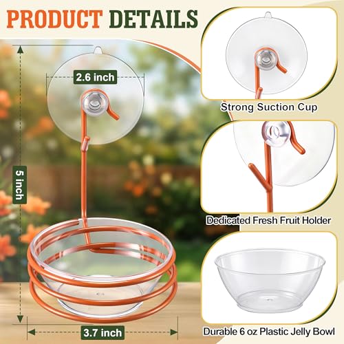 2 Set Window Oriole Feeders for Outdoors, 6 oz | Hanging Metal Oriole Bird Feeder for Jelly and Oranges with Fruit Holder & Strong Suction Cup for Window, Garden, Patio