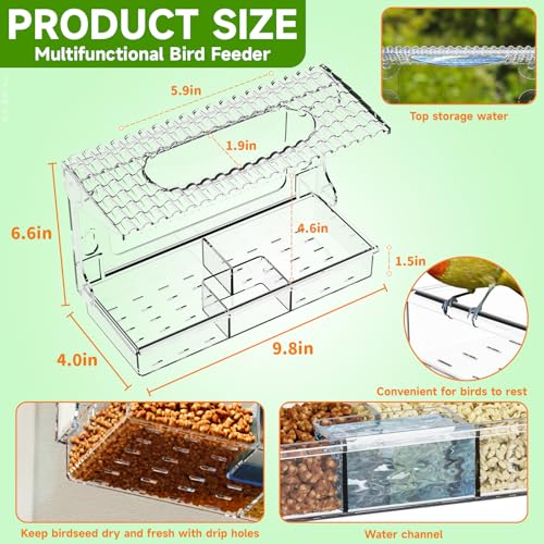 Acrylcc Window Bird Feeders with Strong Suction Cups for Window Viewing and Balcony,See Through Wild Birdfeeder with Bath and Water Combo,Clear Windows Bird Feeder for Cats,Kids,Birds Lover Gifts