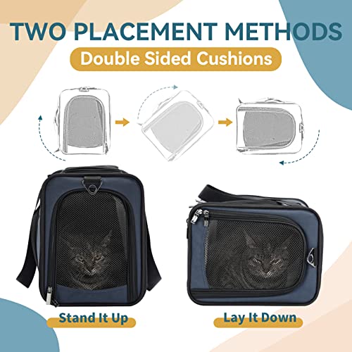 ‌Petsfit Airline Approved Pet Carrier for Small Cats, 15x8x10 TSA Approved Carrier, with Removable Dual-Sided Padding (2-Way Placement) - Fits Under Most Airplane Seats, Escape Proof (Navy) - color: Navy, size: 16.5"L x 8.6"W x 11.0"H