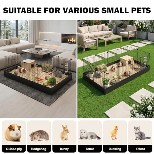 PAWING 12 Panels Small Animal Playpen with Waterproof Mat - Durable Metal Wire Yard Fence for Guinea Pigs, Kittens, Hamsters, Hedgehogs - Indoor & Outdoor Pet Cage - style: 12-Panel Metal with waterproof mat