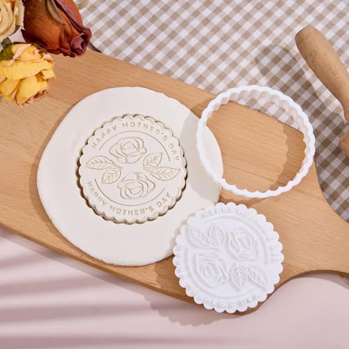 Mothers Day Cookie Cutters with Plunger Stamps Handle Detailed 3.5" PLA Cutters for Baking with Grandma, Easy Press Tool for Picture Cookies - color: Happy Mother's Day