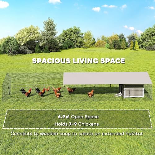 PawHut Metal Chicken Coop, Large Chicken Run with Water-Resistant & Anti-UV Cover for 7-9 Hens, Outdoor Hen House Rabbit Hutch with 10 Doors for Duck, Small Animal, for Backyard, 21' x 3.5' x 3.6' | Large Chicken Run, Water-Resistant, Outdoor Hen House Ra