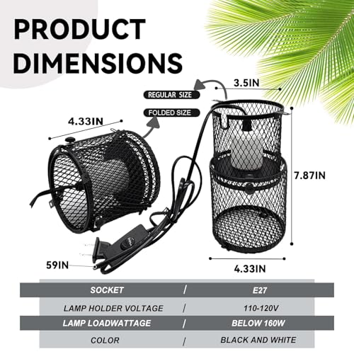 kathson 2 PCS Retractable Reptile Heat Lamp Guard,Reptile Anti-Scald Mesh Cage Guard Lampshade,Ceramic Heat Emitter Heat Lamp Shade Fixture for Snake Lizard Turtle Frog,Without Bulb - size: 2 PCS | Retractable Reptile Heat Lamp Guard