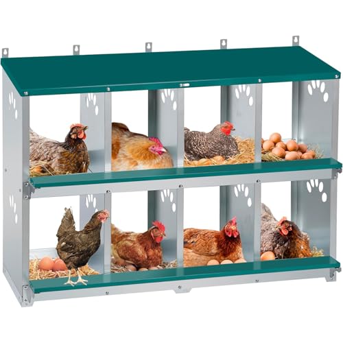 Chicken Nesting Box, 8 Compartment Metal Nesting Box | Wall Mountable Nesting Boxes for Chicken, 42.5" L x 13.0" W x 25.0" H, Green