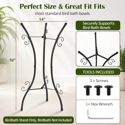 Outdoor Metal Bird Bath Stand, Sturdy Birdbath Bowl Stand, 32 Inch, Fade and Weather Resistant, Outdoor Decoration for Glass BirdBaths, Garden Yards Lawn(Essential) - style: Essential