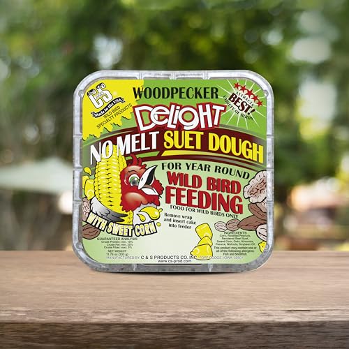 C&S Woodpecker Delight No Melt Suet Dough, Suet Cakes for Wild Birds Including Woodpeckers, Flickers and More, 11.75 Ounces, Pack of 8 - size: 1.47 Ounce (Pack of 8), style: Woodpecker, 8 Pack