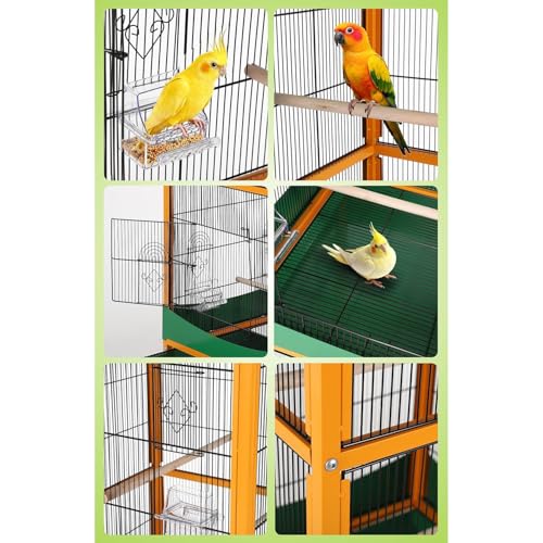66'' Extra Large Parrot Bird Cage with Rolling Stand, Removable Tray, Waterproof Roof & Lockable Casters, Durable Wrought Iron Bird Cages for Macaw, Cockatiel, Budgie, Lovebird