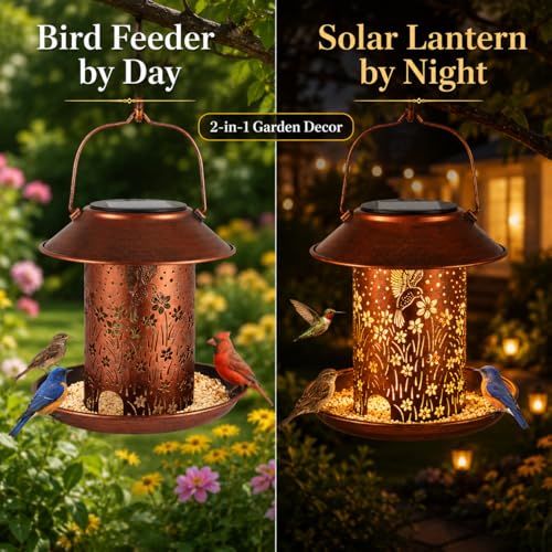Hummingbird Bird Feeders for Outdoors Solar Lanterns Outdoor Waterproof | Garden Decor Birthdays for Women Mom Metal Hanging Solar Decoration Outside for Yard, Patio - size: Flower Hummingbird-1 Pack