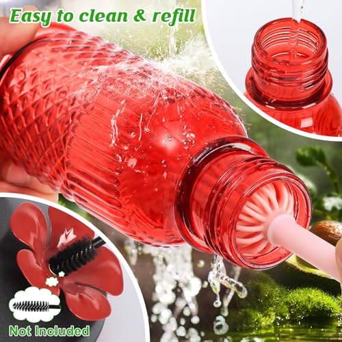 Glass Hummingbird Feeder for Outdoors Hanging, 16 oz Leak-Proof Nectar Feeder with Bee Guards & Ant Moat, 4 Metal Flower Feeding Ports, 360° Perch Ring, Easy Refill & Clean, Red - color: Red
