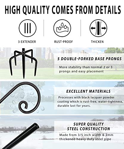 Outdoor Shepherd Hooks 76 inch Tall for Bird Feeder (2 Packs), Adjustable Metal Garden Poles for Hanging Plants Solar Light Lantern, Bright Black - size: 76IN