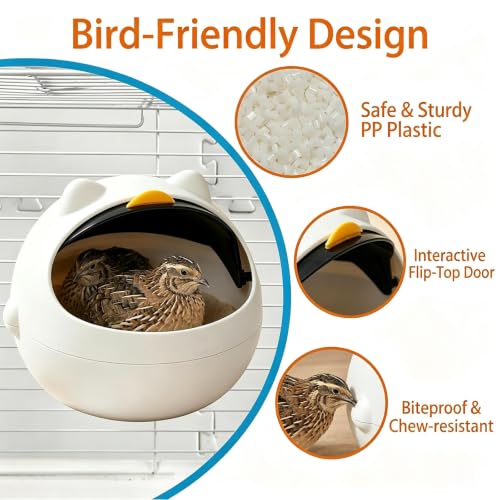 Quail Nesting Box, Space Capsule Quail House with Interactive Door, Cozy Detachable Tabletop Bird Hut for Cage, Nido para Pajaritos for Quail, Parakeet, Pigeon, Small Bird