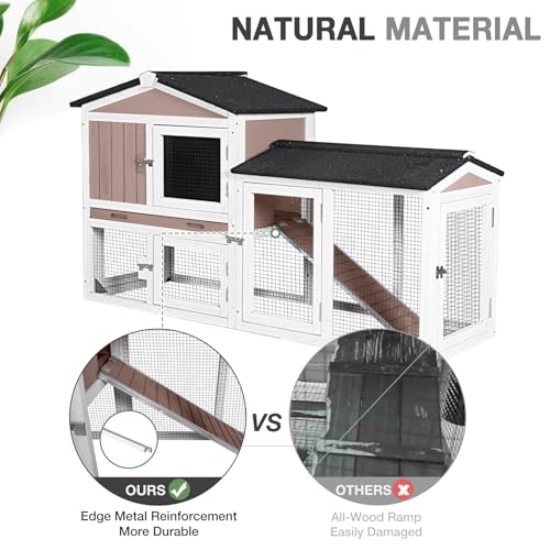 Chicken Coop with Run for 2 Chickens, Outdoor Wooden Hen House with Leakproof Pull-Out Tray, Weatherproof Roof, 6 Access Doors-Brown