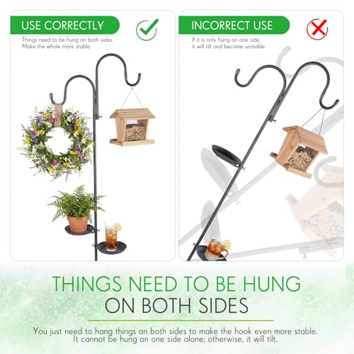 1 Set Upgraded 75.9" Shepherds Hook for Bird Feeder, Hanging Plant Wind Chime Stand, Metal Adjustable Standing Pole Holder for Indoor Outdoor, with 2 Rack & Weight Bag (Classic 2 Hooks) - style: Classic 2 Hooks
