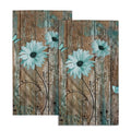 Giwawa Rustic Barn Sunflower Wooden Hand Towel 15x30 Set of 2, Fall Teal Daisy Flower Plank Fingertip Towel Retro Board Face Towel Country Barnwood Washcloth for Bathroom Farmhouse Log Cabin - color: Board Daisy Teal