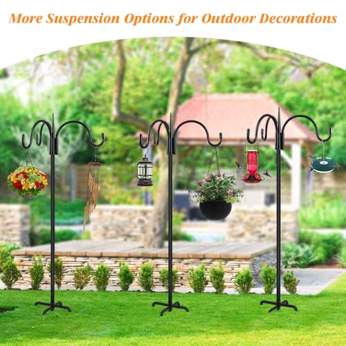 Heavy Duty Shepherds Hook 92" Triple Hooks - Metal 5-Prong Base, Adjustable (44/60/76/92") - 15lb Capacity Bird Feeder Pole for Hanging Plants, Solar Lanterns, Wind Chimes, 1 Pack - color: 1-Pack, size: 92" Triple Hooks
