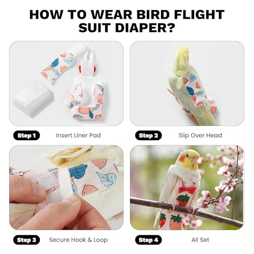 QBLEEV Bird Diapers, Reusable Cockatiel Flight Suit with Adjustable Straps | Parrot pigeon pants urine wet leakproof lining nappy clothes, indoor & outdoor poop control for conures sun parakeet - color: Duck, size: S