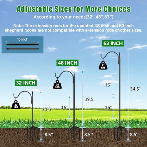 Bird Feeder Pole, 60 Inch Shepherds Hooks for Outdoor with 5 Prong Base, Adjustable Heavy Duty Shepherds Hook for Plant Baskets, Hummingbird Feeder, Wedding Decor, Lanterns,2 Pack - size: 60 Inch