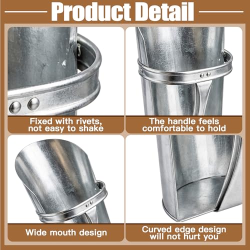 2 Pack Galvanized Steel Feed Scoop Set-4 Qt & 2.5 Qt Heavy Duty Metal Grain Scoop for Livestock, Horse, Chicken & Dog Food – Durable Farm Utility Scoops, Rust Resistant, Easy Clean