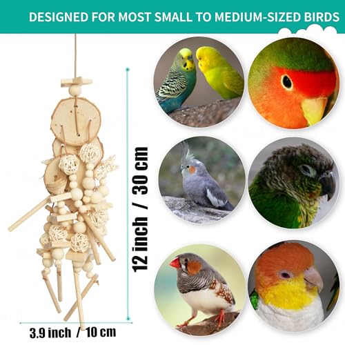 Natural Wood Bird Chew Toy for Cockatiels, Parakeets, Conures, Budgies & Lovebirds – Wooden Shredder and Foraging Bird Toys for Cage Enrichment - style: Birch Wood
