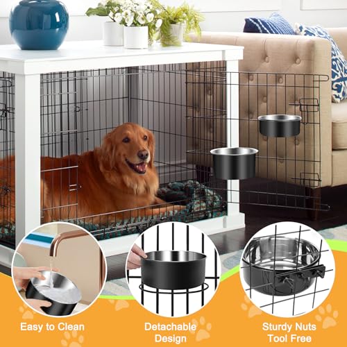 Dog Crate Bowls Hanging No Spill, ShineMe 60oz & 40oz Stainless Steel Dog Kennel Food and Water Bowls Mountable for Large and Medium Pets (7.0 x 3.7” & 6.2 x 2.5”) - color: Black, size: L (7.0x3.7'' & 6.2x2.5'')