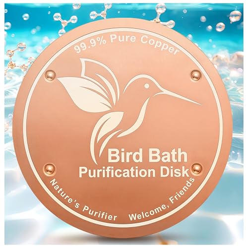 OICEME Bird Bath Purification Disc Pure Copper Outside Winter Solar Power Birdbath Hanging Bowl Deicer Cage Metal Deck Railing Glass Concrete Ceramic Stone Ground Water Birdhouse Gifts - color: Gold 1PCS Bird