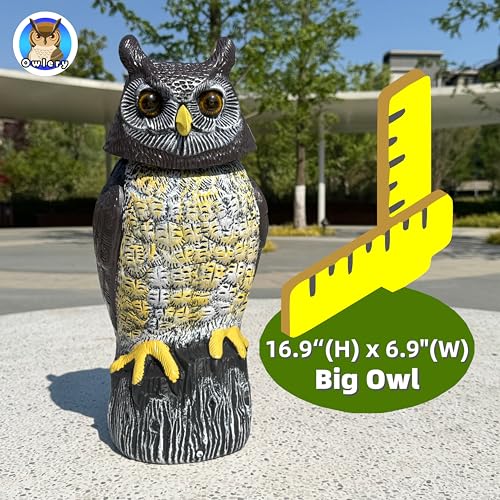Large Solar Owl with Motion Detector, Flashing Eyes, Spinning Head, Realistic Hooting and Silent Mode, Garden Owl, Outdoor Statue, Decoration for Home, Garden, Patio and Fence