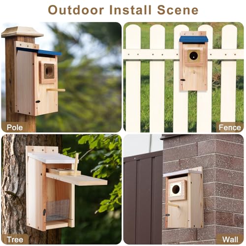Wooden Outdoor Bird House with Copper Guard, Thickened Wood 2 Pack | 2 pack design, easy assembly, cottage nesting box for bluebird, finch, swallow, wren, chickadee garden use - size: 2 pack