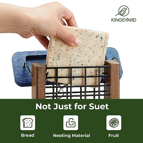 Kingsyard Suet Bird Feeder with Tail-Prop | Recycled Poly Lumber Suet feeder, Sturdy & Durable, Outside Hanging, Great for Woodpecker & Clinging Birds, Blue - color: Blue