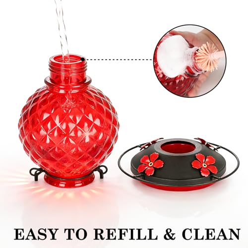 2 Pack 25 OZ Glass Hummingbird Feeder for Outdoors, Leak Proof Hummingbird Feeder with Ant Moat, 4 Bee Resistant Feeding Ports, Easy Clean Wide Mouth Design, Hanging Nectar Feeder, Red - color: Red - 2