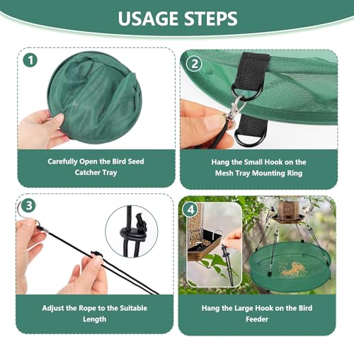 Lettry 2Pcs Bird Seed Catcher Tray with 8pcs Plastic Stakes for Hanging Bird Feeder Platform, Birdseed Hoop for Outdoor Garden Hanging Tray (Green, 16inch) - size: 16inch