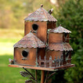 Large Copper Colored Multi-Birdhouse Stakes, Room for 4 Bird Families in Each (Cube Homes with Pyramid Roofs) - style: Cube Homes with Pyramid Roofs