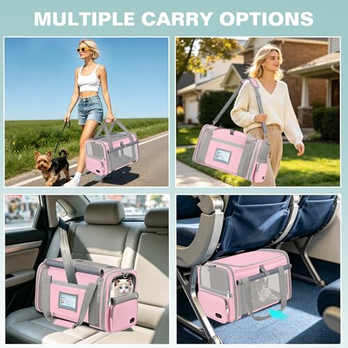 Cat Carrier Airline Approved Privacy Portable Top Load Pet Travel Bag | Soft Sided Pet Carriers for Small Cats Dogs Puppy up to 16 Lbs,Collapsible,Zipper Lock,Luggage Sleeve,2 Storage,Washable - color: Pink
