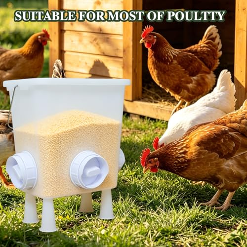 Chicken Feeder with No Waste Ports, Automatic Poultry Feeder for Chickens, Gravity Chicken Feeders Kit for Outdoor Coop, 2.8 Gal-Capacity Bucket with Legs