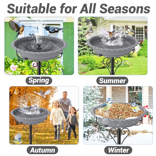 Bird Bath for Outside,12" Plastic Removable Bowl,Gray | Heavy Duty Metal 5 Prongs Base,Easy CLean,Weather-Resistant,Rust-Proof,40" Freestanding Birdbath for Garden Patio Yard Lawn - color: Grey-Freestanding
